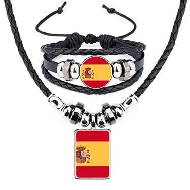 Imagem de Conjunto de joias de pulseira de couro com bandeira nacional da Espanha Europa