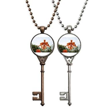 Imagem de OFFbb-USA Orange River Lily Art Deco Presente Fashion Chaveiro Colar Pingente Joias Decoração de Casal