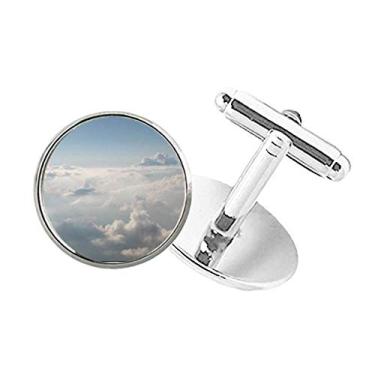 Imagem de DIYthinker Abotoaduras com clipe de botão redondo e nuvens brancas cinza céu