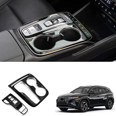 Imagem de GZBFTDH Painel de acabamento do botão de mudança de marchas do carro para Hyundai Tucson Hybrid, acessórios híbridos plug-in, consoles centrais de carbono para botas de câmbio, estrutura de cobertura