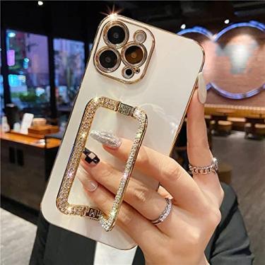 Imagem de 3D Crystal Square Gold Plating Phone Case Para iphone 14 12 Pro Max Mini 11 13 Pro X XS XR 6 S 7 8 Plus SE Cover, L24A3, Branco, Para iphone 13