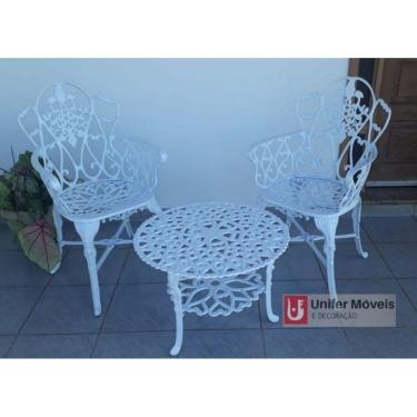 Imagem de Conjunto de Mesa Para Jardim Floral com 2 Poltronas e Mesa Baixa em Alumínio Fundido Unifer Móveis