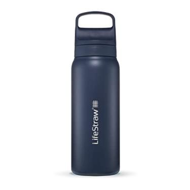 Imagem de LifeStraw Go Series — Garrafa de filtro de água isolada de aço inoxidável para viagens e uso diário, remove bactérias, parasitas e microplásticos, melhora o sabor, 680 g do mar Egeu