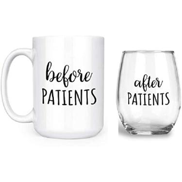 Imagem de Conjunto Before Patients, After Patients - O conjunto contém: uma (1) caneca dupla face grande de 445 g e uma (1) taça de vinho sem haste de 500 ml