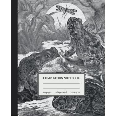 Imagem de Caderno de composição com pauta universitária: ilustração vintage de sapos. Diário de escrita estética Cottagecore bonito para escola, faculdade, escritório, trabalho para mulheres e meninas, adolescentes, estudantes. Forro largo.