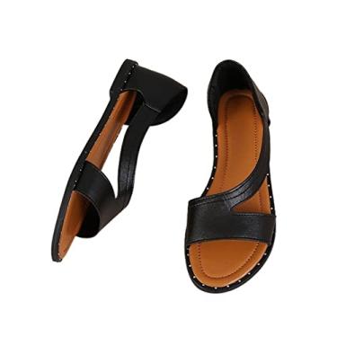 Imagem de Sandálias de verão para mulheres Sapatos casuais rasos para mulheres Flip-flops Moda Confortável Sapatos ao ar livre para mulheres (Color : Black, Size : 39EU)