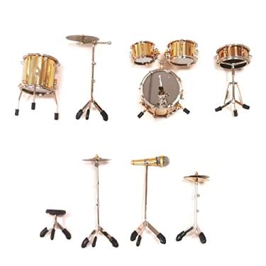 Imagem de Conjunto de bateria em miniatura mini modelo de instrumento musical figuras de ação de cobre acessório casa de bonecas ornamentos de exibição de casa mini conjunto de bateria colecionáveis modelo de