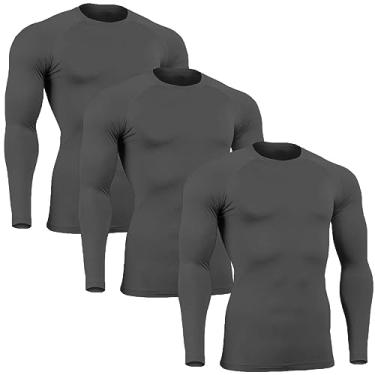 Imagem de Kit 3 Camisetas Masculinas Segunda Pele Térmica Proteção Solar Uv 50+ Manga Longa Dry Fit (GG, 3 Chumbo)