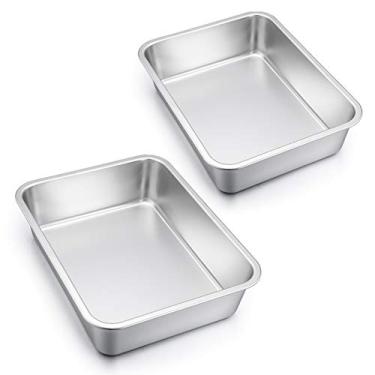 Imagem de E-far Conjunto de 2 formas de lasanha, assadeiras de aço inoxidável profundas, 30 x 25 x 8 cm retangulares de metal para forno, não tóxico e resistente, pode ser lavado na lava-louças
