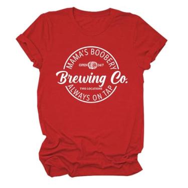 Imagem de Camisetas Mamã's Boobery Brewing Go Always On Tap Camiseta feminina com slogan divertido pulôver de amamentação humor top dia das mães, Vermelho, XXG