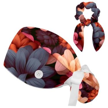 Imagem de Boné floral floral buffant para mulheres cabelo longo, boné cirúrgico com laço, chapéu de trabalho faixa de suor de algodão, Multicolorido 6, Small-XX-Large