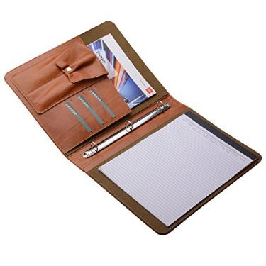 Imagem de Pasta de couro com fichário de 3 anéis, pasta organizadora de fichário, portfólio para bloco de notas A4 e documentos