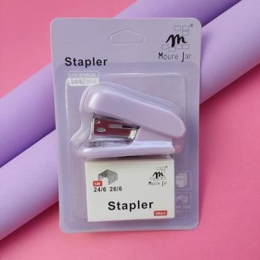 Imagem de Mini Grampeador de Papel com Extrator e Caixa com 320 Grampos - 1 Unidade (Roxo)