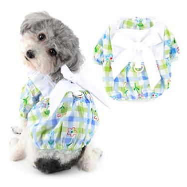 Imagem de Ranphy Vestido de cachorro para meninas pequenas camisetas florais para animais de estimação gravata borboleta filhote primavera verão roupas com anel D chihuahua yorkie gatos, azul, PP