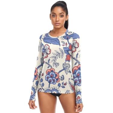 Imagem de Paisley Flower Elements Camisas de natação femininas, camisas de surfe Rash Guard de secagem rápida, Elementos de flores Paisley, M