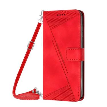 Imagem de Hee Hee Smile Capa de telefone para Motorola Moto G Stylus 2021 5G Capa de couro retrô para telefone Simplicidade Padrão de linha de triângulo Flip Back Cover com cordas longas e curtas vermelha