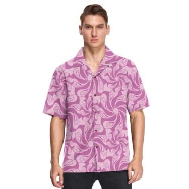 Imagem de GuoChe Camisetas masculinas havaianas de algodão manga curta abotoadas dia dos namorados flores estilizadas fofas roxas para uso diário, Flores estilizadas para o Dia dos Namorados roxo fofo, 3G