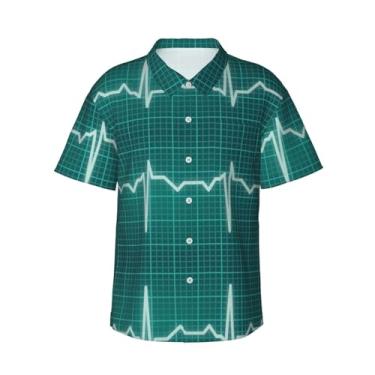 Imagem de Xiso Ver Camisa havaiana masculina manga curta casual camisa de praia casual de botão para festa de verão na praia, Ecg Wave, G