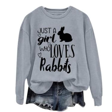 Imagem de Camiseta feminina PKDong Easter Day Just A Girl Who Loves Rabbits estampada casual fofa coelhinho da Páscoa blusa solta, Cinza, P