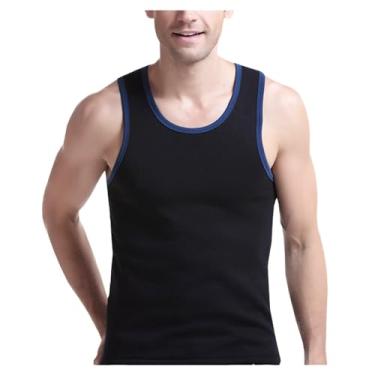Imagem de Camiseta regata masculina combinando com gola redonda e ajuste muscular, roupa íntima esportiva emagrecedora, Preto, XG