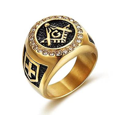 Imagem de LAIMIUMIU33 Anel maçônico CZ masculino Amor Shield Bling Biker Anéis de Aço Inoxidável 316 Estilo Miltary Army Jóias Iced Out Anel Punk Hip Hop Anel de Metal Pesado Anéis Moda Masculina, Metal não