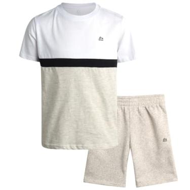 Imagem de RBX Conjunto de shorts para meninos - 2 peças de camiseta de manga curta e roupas de moletom de lã - conjunto Athleisure para meninos (4-12), Branco/aveia, 12