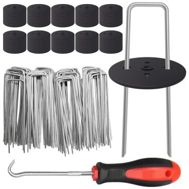 Imagem de Pacote com 100 grampos de paisagem com gaxeta, grampos de jardim de 15 cm para gramíneas artificiais, grampeadores de grama, grampeadores, grampeadores de jardim, grampeadores de tecido para