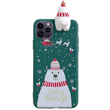 Imagem de AmazFCCY Capa de Natal para iPhone 14 Pro Max 6,7 polegadas, Feliz Natal Silicone Macio TPU 3D Bonito Boneco de Neve Papai Noel/Chifres de Alce Capa de Presente para Apple iPhone 14 Pro Max 6,7 polegadas 2022 (Verde)