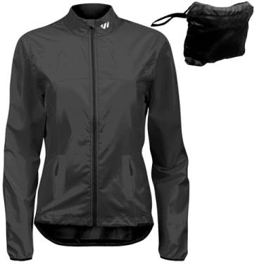 Imagem de Lo.gas Jaqueta feminina de ciclismo, jaqueta de corrida respirável, leve, embalável, com 3 bolsos com zíper, Preto, G