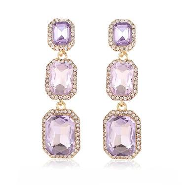 Imagem de Met-edianger Brincos clássicos vintage com strass, brincos pendentes de cristal, para noivas, retangulares, para mulheres e meninas, Zinco Aço inoxidável, Strass