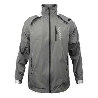 Imagem de Lo.gas Jaqueta de ciclismo masculina, jaqueta corta-vento leve embalável com bolsos e tiras refletoras, Capa de chuva cinza, XXG