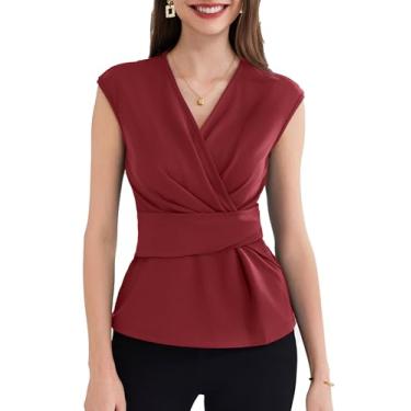 Imagem de GRACE KARIN Blusa feminina 2024 elegante casual manga curta peplum verão gola V trabalho camisa de negócios, Vermelho escuro, G