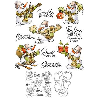 Imagem de 2023 Carimbos de Natal de boneco de neve fofos de inverno e moldes de corte de metal com caixa de envelope de plástico para fazer cartões, álbuns faça-você-mesmo, artesanato, decoração, scrapbook,