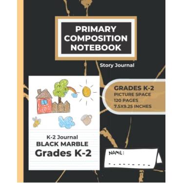 Imagem de Caderno de composição principal: Caderno de composição primária k-2 com espaço de imagem | Caderno de composição de mármore preto primário | Diário primário K-2