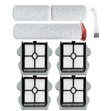 Imagem de HMHAMA Peças de reposição para aspirador de pó Roborock Dyad Pro/Dyad Pro Combo/A10 Plus sem fio, 1 rolo de escova principal longo, 2 rolos de escova curtos, 4 filtros, 1 escova de limpeza