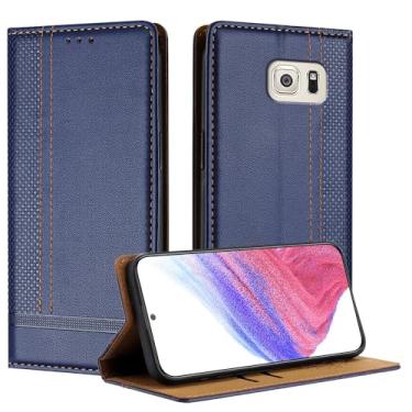 Imagem de Carteira Compatível com carteira Samsung Galaxy S6 Edge, capa flip de couro PU com suporte para cartão e suporte [capa interna de TPU à prova de choque] capa de telefone ultrafina e fina(Size:Blue)