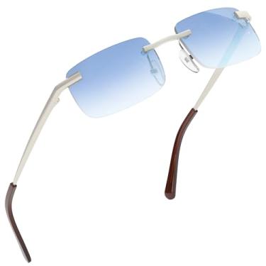 Imagem de grinderPUNCH Óculos de sol retangulares pequenos e finos dos anos 90 populares dos anos 90 (armação prateada - azul)
