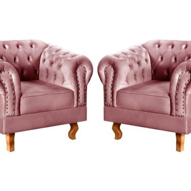 Imagem de Conjunto 2 Poltronas Chesterfield Dom Pedro Decoração Sala Recepção Retrô Rose