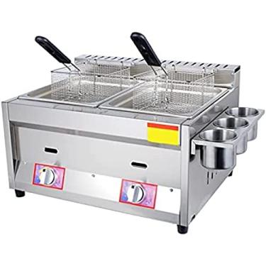 Imagem de Fritadeira a gás 12L de grande capacidade, fritadeira a GLP de aço inoxidável para uso doméstico e comercial, potência de fogo ajustável, com cestos e tampas, para batatas fritas, donuts, pe