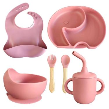 Imagem de Conjunto Introdução Alimentar Para Bebê De Silicone 6 Peças Prato Talheres copo Bowl e...