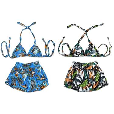 Imagem de Conjunto de biquíni para cães, traje de banho floral, havaiano, para cães, vestido de verão para meninas, traje de banho para filhotes