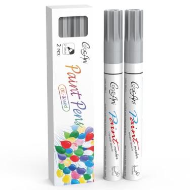 Imagem de CoocAni Marcadores de tinta permanentes prateados, pacote com 2 canetas marcadoras de tinta metálica opaca para projetos de arte, pintura rupestre, desenho, madeira, vidro, cerâmica, plástico, tela,