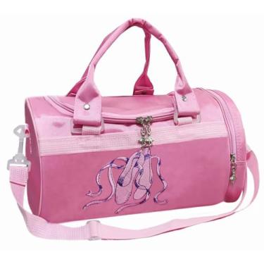 Imagem de Bolsa de balé para meninas pequenas, bolsa de dança rosa para meninas de 4 a 6 anos, bolsa de ginástica de balé com bolso com zíper para sapatos de dança, presente de garrafa de água para crianças