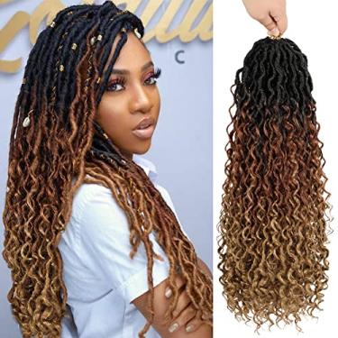 Imagem de BAOTA Cabelo de crochê Faux Locs 35,5 cm curto Goddess Locs Crochet Hair 7 pacotes de cabelo de crochê para mulheres River Locs Crochet Hair com pontas encaracoladas Boho Locs (1B/30/27#)