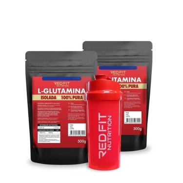 Imagem de Kit Suplemento Red Fit Nutrition L-Glutamina 1Kg - 02 Packs 500g ( 200 Doses )-Unissex