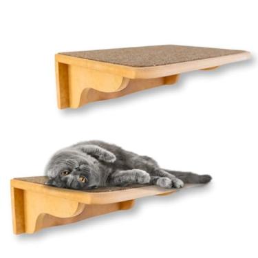 Imagem de Prateleira para Gatos 2Pçs Tam G Resistente Já Montado Com Kit Fixação e Seguro (Carpete Marrom)