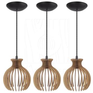 Imagem de Luminária Pendente Madeira Nacar 18cm 3 Unidades Rústico - Madelumi