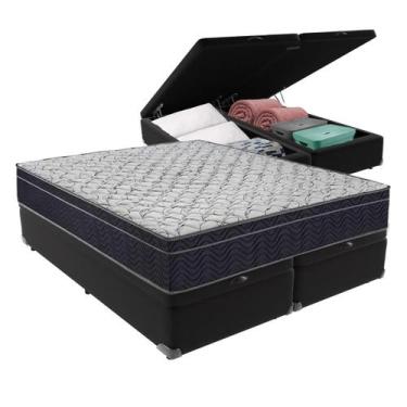 Imagem de Cama Box Baú Bipartido Queen Preto e Colchão Airtech 150 D45 Ortobom