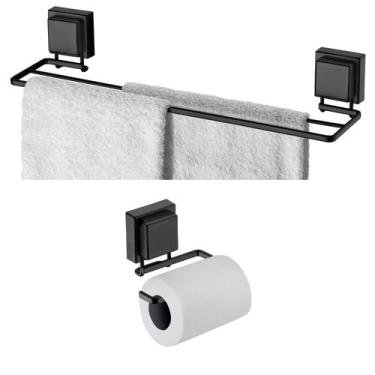 Imagem de Kit Banheiro 2 Peças Porta Toalha Toalheiro 45cm Suporte Papel Higiêni