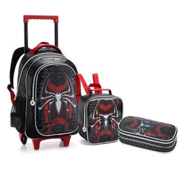 Imagem de Kit Mochila Rodinha Lancheira Estojo Spider Dark Escolar - Denlex